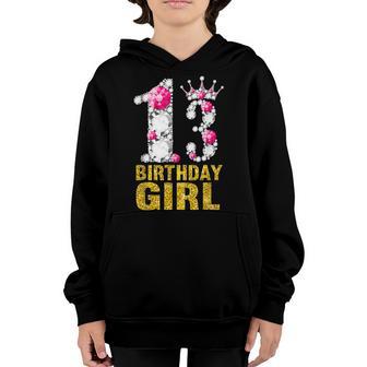 13 Years Old Gifts 13Th Birthday Girl Pink Diamond Crown Youth Hoodie - Thegiftio UK