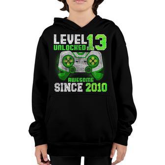 13Th Birthday Boy Level 13 Unlocked Awesome 2010 Video Gamer V2 Youth Hoodie - Thegiftio UK