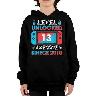 13Th Birthday Boy Level 13 Unlocked Awesome 2010 Video Gamer V3 Youth Hoodie - Thegiftio UK