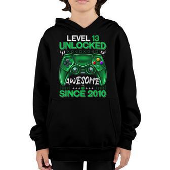 13Th Birthday Boy Level 13 Unlocked Awesome 2010 Video Gamer Youth Hoodie - Thegiftio UK