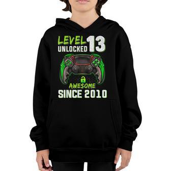 13Th Birthday Boy Level 13 Unlocked Awesome Since 2010 Gifts Youth Hoodie - Thegiftio UK