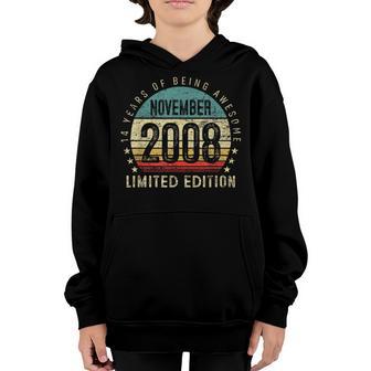 14 Year Old Gifts Vintage November 2008 14Th Birthday Boys Youth Hoodie - Thegiftio UK