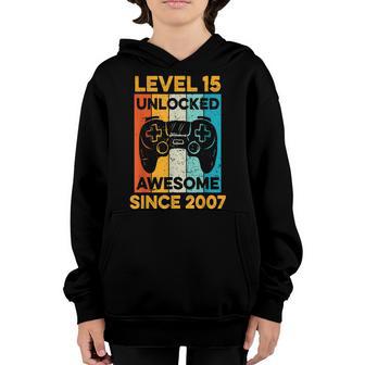 15Th Birthday Gift Level 15 Unlocked Awesome Since 2007 Boys Youth Hoodie - Thegiftio UK