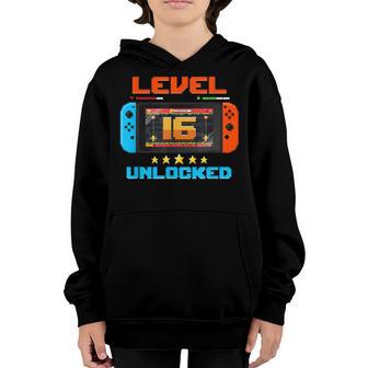 16 Year Old Level 16 Unlocked 16Th Birthday Boy Video Games Youth Hoodie - Thegiftio UK