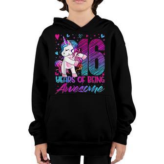 16Th Birthday 16 Year Old Girl Flossing Unicorn Party Youth Hoodie - Thegiftio UK