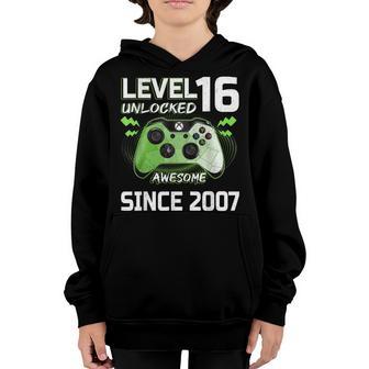 16Th Birthday Boy Level 16 Unlocked Awesome Since 2007 Gifts Youth Hoodie - Thegiftio UK