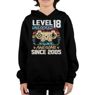 18 Year Old Boy Level 18 Unlocked Awesome 2005 18Th Birthday Youth Hoodie - Thegiftio UK