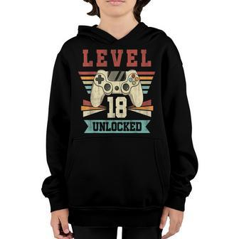 18 Year Old Gifts Level 18 Unlocked 18Th Birthday Video Game Youth Hoodie - Seseable