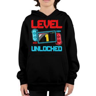 1St Birthday Boy Level 1 Unlocked Video Gamer Birthday Youth Hoodie - Thegiftio UK
