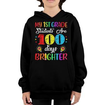 1St Grade Teacher 100 Days Brighter 100Th Day Of School Gift Youth Hoodie - Thegiftio UK