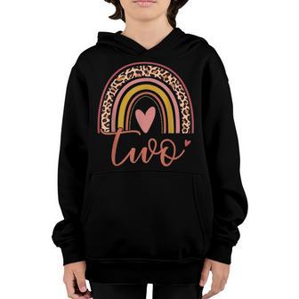 2 Year Old Leopard Rainbow 2Nd Birthday For Girls 2 Bday Youth Hoodie - Thegiftio UK