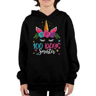 100 Days Smarter  Unicorn 100 Days Of School 100Th Day  Youth Hoodie