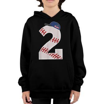 2Nd Birthday Baseball Big Number 2 Year Old Boy Girl Youth Hoodie - Thegiftio UK