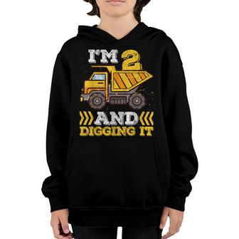 2Nd Birthday Boy Im 2 And Digging It Truck Toddler Youth Hoodie - Thegiftio UK