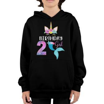 2Nd Birthday Girl Unicorn Mermaid Tail 2 Years Old V2 Youth Hoodie - Thegiftio UK