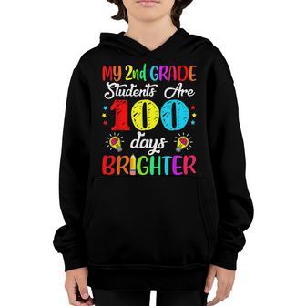 2Nd Grade Teacher 100 Days Brighter 100Th Day Of School V3 Youth Hoodie - Thegiftio UK