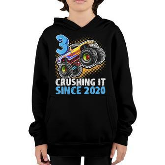 3 Crushing It Since 2020 Monster Truck 3Rd Birthday Boys Youth Hoodie | Mazezy