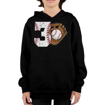 3Rd Birthday Baseball Big Number 3 Year Old Boy Girl Youth Hoodie - Thegiftio UK