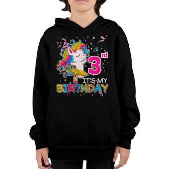 3Rd Birthday Girl 3 Years Old Awesome Unicorn Dabbing Bday Youth Hoodie - Thegiftio UK