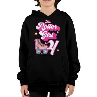 4 Year Old Birthday Skate Kids Roller Girl Skating 4Th Bday Youth Hoodie - Thegiftio UK