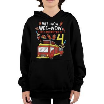 4 Year Old Firetruck Birthday Party Firefighter Boy Youth Hoodie - Thegiftio UK