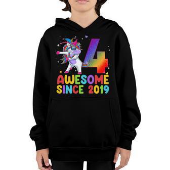 4 Year Old Flossing Unicorn 4Th Birthday Gift Girls Ns Youth Hoodie - Thegiftio UK