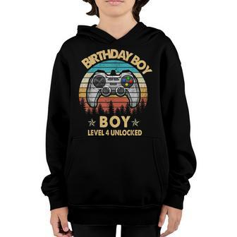 4 Year Old Gifts Level 4 Unlocked 4Th Birthday Boy Gaming Youth Hoodie - Seseable