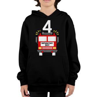 4 Year Old Its My 4Th Birthday Boy Fire Truck Fireman Youth Hoodie - Thegiftio UK