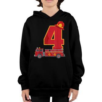 4 Year Old Its My 4Th Birthday Boy Fire Truck Fireman Youth Hoodie - Thegiftio UK