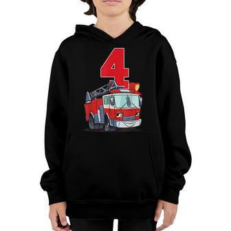 4 Year Old Its My 4Th Birthday Boy Fire Truck Fireman Youth Hoodie - Thegiftio UK