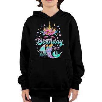 4 Years Old 4Th Birthday Girl Unicorn Mermaid Tail Youth Hoodie - Thegiftio UK