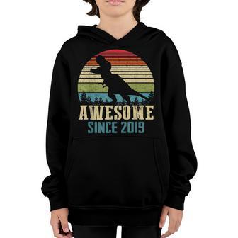 4 Years Old Boy Dinosaur T-Rex Awesome Since 2019 Birthday Youth Hoodie - Thegiftio UK