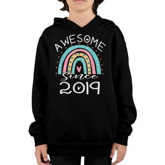 4 Years Old Boy Dinosaur T-Rex Awesome Since 2019 Birthday Youth Hoodie - Thegiftio UK