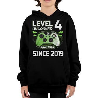 4Th Birthday Boy Level 4 Unlocked Awesome Since 2019 Gifts V2 Youth Hoodie - Thegiftio UK