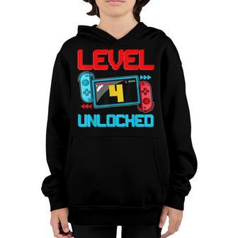 4Th Birthday Boy Level 4 Unlocked Video Gamer Birthday Youth Hoodie - Thegiftio UK