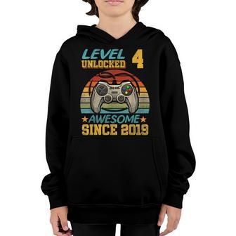 4Th Birthday Gift Level 4 Unlocked Awesome 2019 Video Game V2 Youth Hoodie - Thegiftio UK