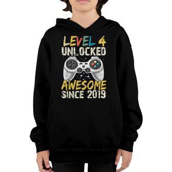 4Th Birthday Gift Level 4 Unlocked Awesome 2019 Video Game Youth Hoodie - Thegiftio UK