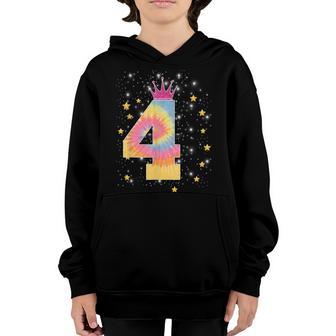 4Th Birthday Gifts Colorful Tie Dye 4 Year Old Girls Youth Hoodie - Thegiftio UK