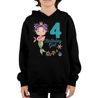 4Th Birthday Gifts Girl Mermaid Is 4 Years Old Birthday Youth Hoodie - Thegiftio UK