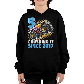 5 Crushing It Since 2017 Monster Truck 5Th Birthday Boys V2 Youth Hoodie - Thegiftio UK