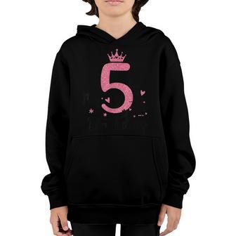 5 Year Old 5Th Birthday Pink Girls Princess Gold Crown Youth Hoodie - Thegiftio UK