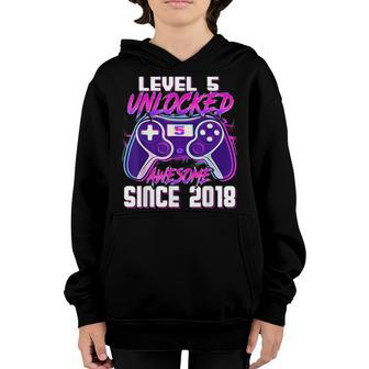 5 Year Old Boy Level 5 Unlocked Awesome 2018 5Th Birthday Youth Hoodie - Seseable