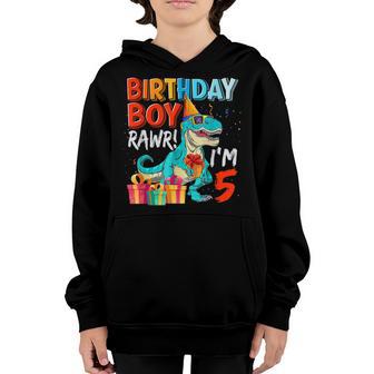 5 Year Old Dinosaur T Rex 5Th Birthday Gifts Boys Kids Ns Youth Hoodie - Thegiftio UK