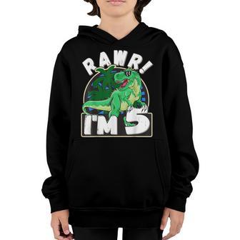5 Year Old Gifts 5Th Birthday Boy Rawr Im 5 T Rex Dinosaur Youth Hoodie - Thegiftio UK