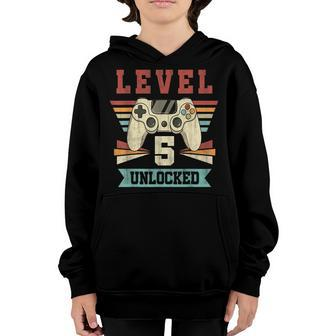5 Year Old Gifts Level 5 Unlocked 5Th Birthday Video Game Youth Hoodie - Seseable