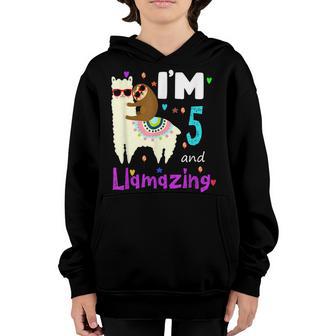 5 Years Old 5Th Birthday Llama Birthday Girl Gift V16 Youth Hoodie - Thegiftio UK