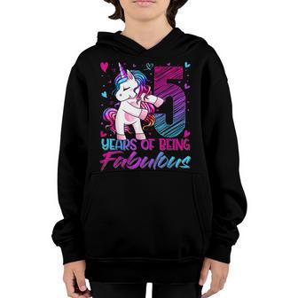 5Th Birthday 5 Year Old Girl Flossing Unicorn Party Youth Hoodie - Thegiftio UK