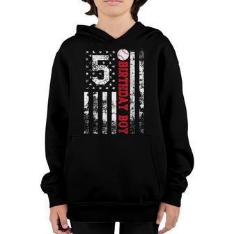 5Th Birthday American Flag Baseball Boy 5 Year Old Youth Hoodie - Thegiftio UK