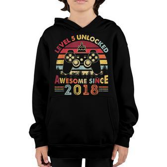 5Th Birthday Boy Level 5 Unlocked Awesome Since 2018 Gifts Youth Hoodie - Seseable