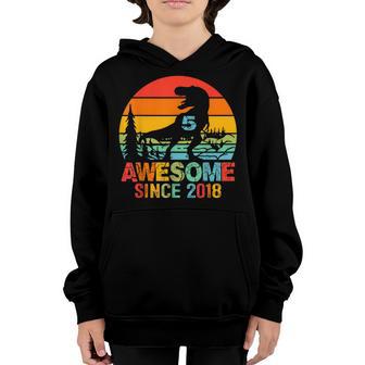 5Th Birthday Dinosaur 5 Year Old Gift Boy Awesome Since 2018 Youth Hoodie - Thegiftio UK